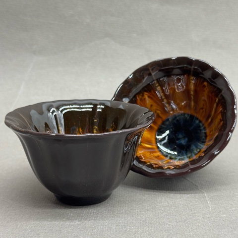 Чашка, керамика в стиле Цзинь Да Чжень, глазурь темная, 50мл