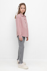 брюки  для девочки  КР 400622/серая клетка на белом к521