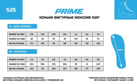 Коньки фигурные женские PRIME Ambition S25 JR 13.0 (191 мм)
