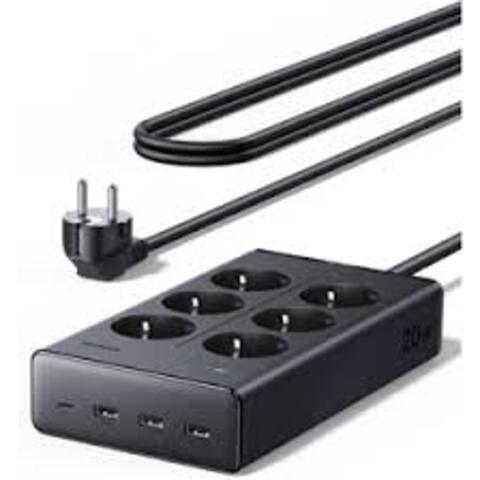 Удлинитель UGREEN S622 (75141) 20W 6-Outlet With USB-C&3*USB-A Power Strip 1.5м, черный