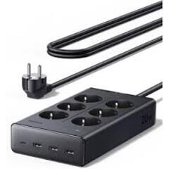 Удлинитель UGREEN S622 (75141) 20W 6-Outlet With USB-C&3*USB-A Power Strip 1.5м, черный