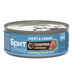 Влажный корм консервы для щенков мелких пород Брит BRIT PREMIUM BY NATURE с телятиной и морковью 0,1кг 12 упаковок