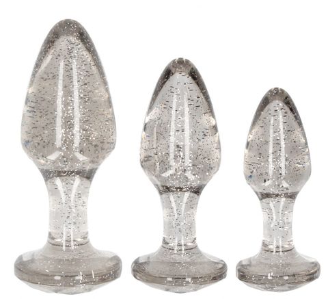 Набор из 3 серебристых анальных пробок Acrylic Goldchip Butt Plug Set - Shots Media BV Ouch! OU479SIL