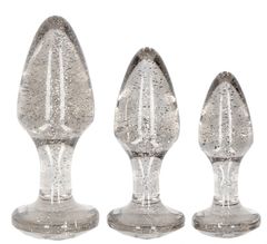 Набор из 3 серебристых анальных пробок Acrylic Goldchip Butt Plug Set - 