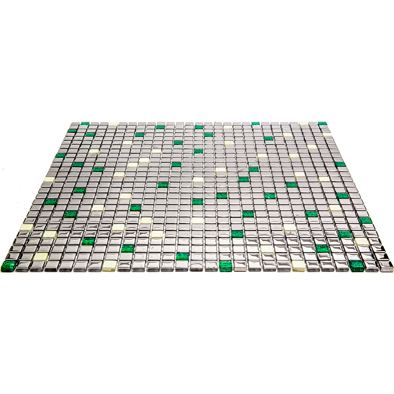 VGM-02 Emerald Мозаичная плитка из стекла чип 10 мм Vidromar Gems  зеленый серебряный темный квадрат глянцевый