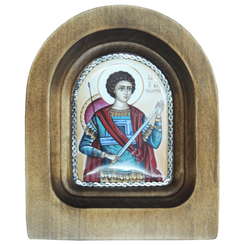 Икона финифть Георгий Победоносец деревянная арка