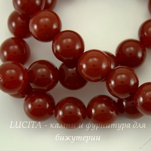 Бусина Сердолик (тониров), шарик, цвет - коричневый, 10 мм, нить