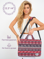 Сумка для ноутбука 13,3" и 14" с ремнем на плечо и 3 отделениями (Бохо слоны)