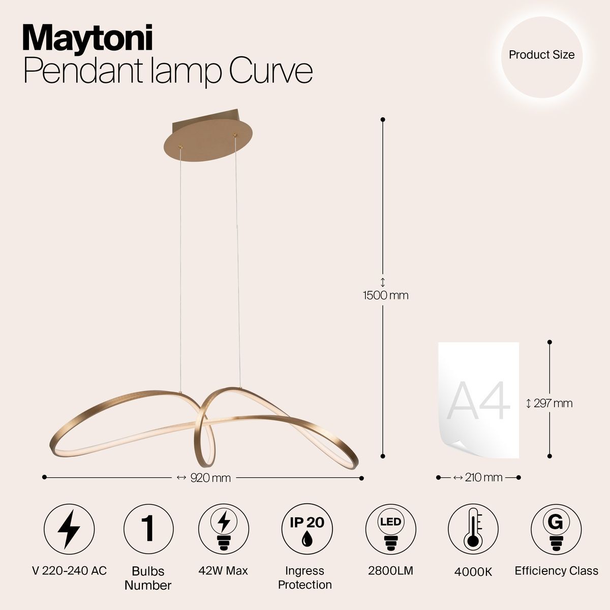 Подвесной светодиодный светильник Maytoni Curve MOD156PL-L52G4K