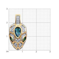 732857 - Подвеска ЗМЕЯ золотая пробы 585 с миксом полудрагоценных камней