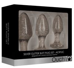 Набор из 3 серебристых анальных пробок Acrylic Goldchip Butt Plug Set - 