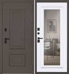 Входная дверь уличная АСД с терморазрывом 3К Норильск муар коричневый с зеркалом/ Белый матовый