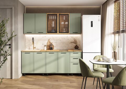 Кухня Бьянка 2,0м Компановка №1 (Олива софт, Дуб Крафт (Дуб вотан))