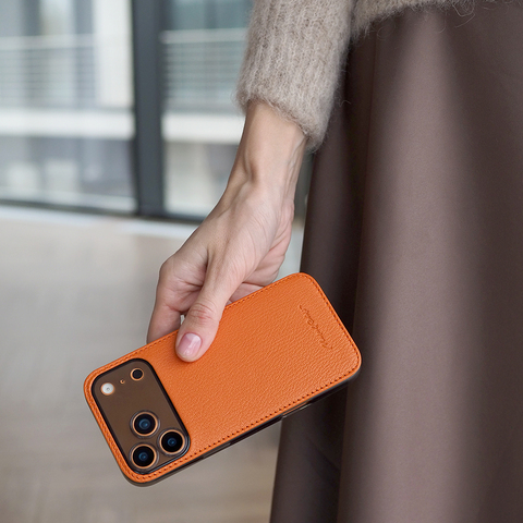 Чехол-накладка для iPhone 17 Pro Max из кожи козы, оранжевого цвета