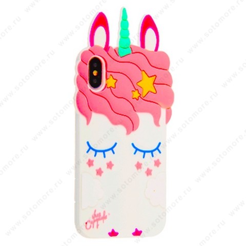 Накладка силиконовый для Apple iPhone XS/ X мультяшная единорог Вид 1 белый