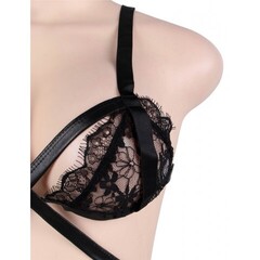 Комплект белья: бра и стринги с ремешками черные (размер XL-2XL)