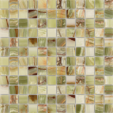 Мозаика LeeDo Caramelle: Pietrine - Onice Jade Verde полированная 29,8x29,8х0,7 см (чип 23х23х7 мм)