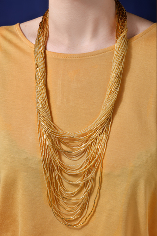 Бисерное ожерелье из 36 нитей золотое длинное