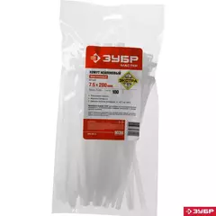 ЗУБР КСР-Б1, 7.5 x 200 мм, нейлон РА66, 100 шт, белые, кабельные стяжки разъемные, Профессионал (309240-75-200)