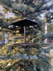 Кормушка\поилка для птиц 4 в 1 «Малая квадратная», молотковый коричневый