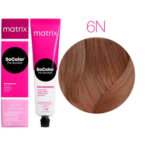 Matrix SoColor Pre-Bonded 6N темный блондин, стойкая крем-краска для волос с бондером