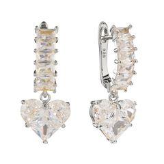 Серьги "Прозрачные фианиты и Сердце", silver