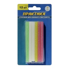 Клей для клеевого пистолета ПРАКТИКА цветной, с блестками, 7 х 100 мм, 12шт / блистер (790-236)