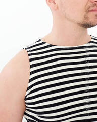 Купить хорошую черную майку-тельняшку - Магазин тельняшек.ру 8-800-700-93-18Майка-тельняшка ВМФ (черная/суровая полоса) ИНТЕРЛОК ГОСТ Минобороны в Магазине тельняшек