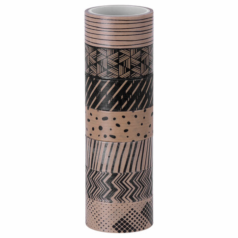 Клейкие WASHI-ленты для декора КОФЕЙНЫЕ ЦВЕТА, 15 мм х 3 м (набор 7 шт) рисовая бумага