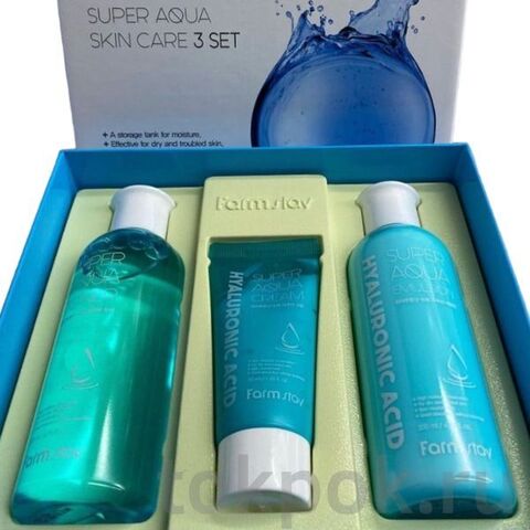 Набор из 3 средств FARM STAY Hyaluronic Acid Super Aqua Skin Care 3 Set, 200мл+200мл+50мл