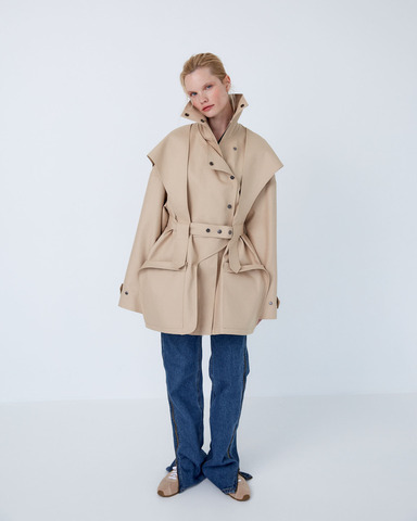 Тренч на молнии из хлопка Берберри бежевый