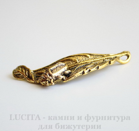 Подвеска "Листок с жуком" (цвет - античное золото) 45х19 мм