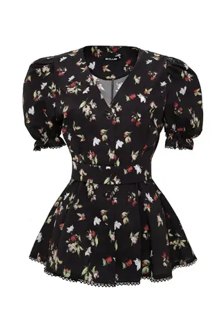 «Flower blouse» Блуза из хлопка рельефами и кружевной отделкой.