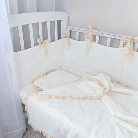 Одеяло муслин с кружевом "Молочный"