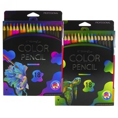 Карандаши цветные акварельные Yalong 18 цв., "Неоновые животные" деревянные, трехгранные, заточенные, кисть, грифель 3.0 мм, картон. уп., европодвес