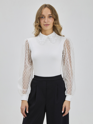 Блузка школьная для девочки с длинным рукавом молочная