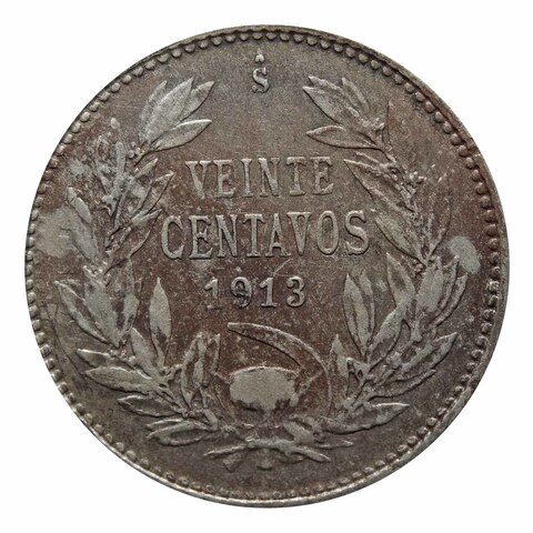 20 сентаво. Чили. 1913 год. Серебро. F