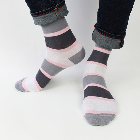 Носки в полоску серо-розовые оптом