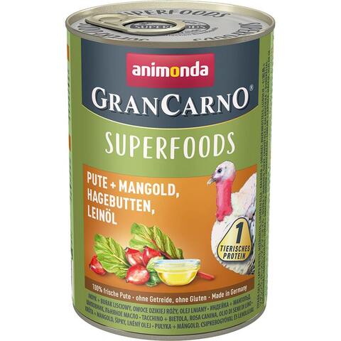 Animonda Gran Carno Superfoods консервы индейка и мангольд,шипов,льняное масло для взр собак 400 г