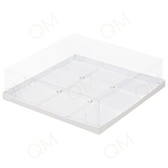 Коробка под муссовые пирожные с пластиковой крышкой 300*300*80 мм (9) (белая), 10шт