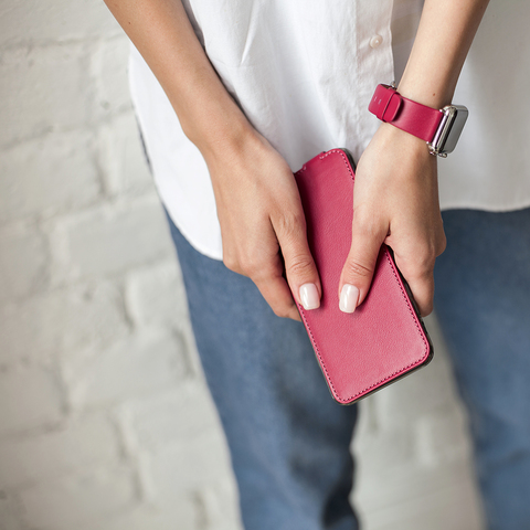 Чехол для iPhone XS Max из натуральной кожи теленка, цвета малины