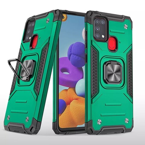 Противоударный чехол Strong Armour Case с кольцом для Samsung Galaxy M31 (Темно-зеленый)