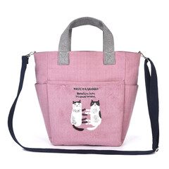 Сумка женская с котами, с ремнем через плечо, на молнии и карманом для напитков "NAGONAGO", розовая, 23-6552-1, KUSUGURU