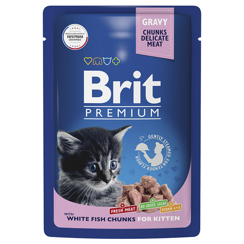 Влажный корм Brit Premium с белой рыбой в соусе для котят 85 г (пауч Брит)