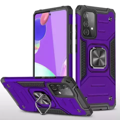 Противоударный чехол Strong Armour Case с кольцом для Samsung Galaxy A52 (Фиолетовый)