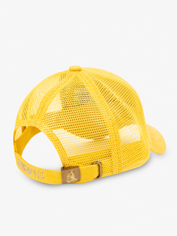Бейсболка с сеткой «Дубрава» жёлтого цвета с вышивкой лого