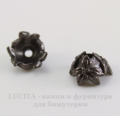 Шапочка для бусины TierraCast "Жасмин" (цвет-черный никель) 7х4 мм
