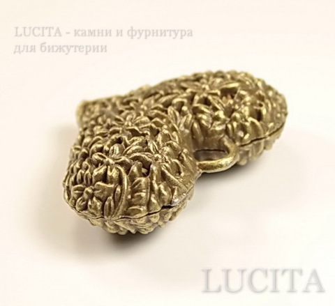 Подвеска "Сердце в цветах" 3D (цвет - античная бронза) 41х33х14 мм ()