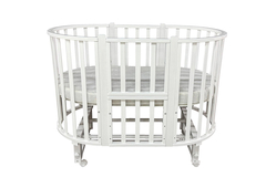 Детская кроватка Malenkiy Princ белый (маятник с фиксатором, колеса)