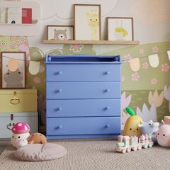 Пеленальный комод деревянный Алиса с откидным столиком, 80х44х88 см, детский широкий комод с 4 ящиками для хранения вещей из массива сосны, синий